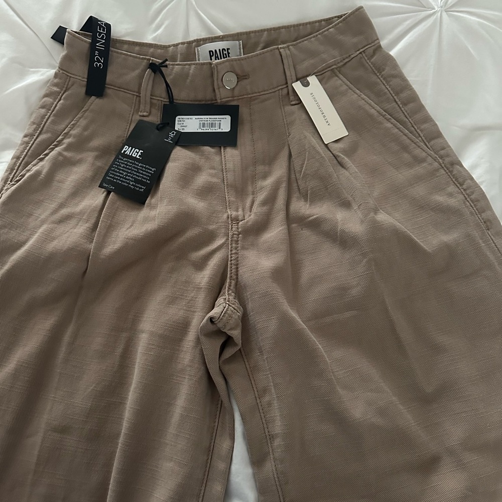 PAIGE aurora pleated wide leg pants in khaki color size 25 NWT